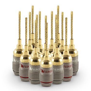 Nakamichi FanLock Excel Serie 24K позолочені бананові штекери 2 мм, 10-18 AWG, 4 мм, для акустичних систем, Hi-Fi аудіокабелів (16 шт - 8 пар)