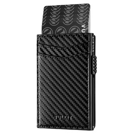 Кредитне портмоне VULKIT з RFID захистом, шкіряне, автоматична висувна картка, для карток та нотаток, чорне