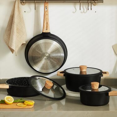 Набір посуду Keramik Topfset з гранітним покриттям, 7 предметів, рожевий, для індукційних плит