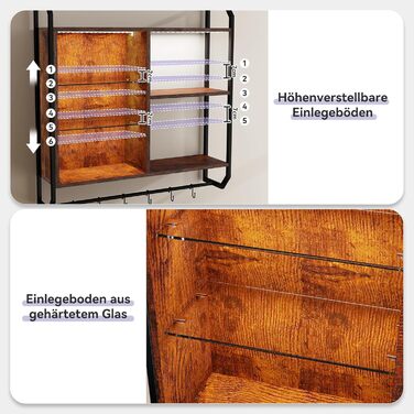 Стильне металеве виноградник на стіну з LED-підсвічуванням, 3 яруси, для бару, кухні, вітальні, ресторану, чорний, 20x80 см