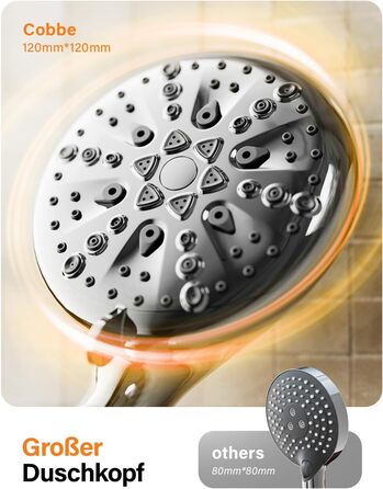 Cobbe Shower Head - Water-saving, pressure-boosting with stop function, handheld shower with 7+2 spray patterns, shower head with strong jet for cleaning bathtub made of ABS, Chrome