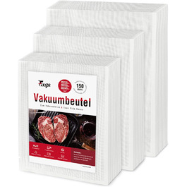 Fitge Vacuum Bags 170µm 15x25cm + 20x30cm + 30x40cm 150 Bags for all vacuum sealers Vacuum bags for food BPA-free, strong & tear-resistant Pro vacuum film Sous Vide freezer bags