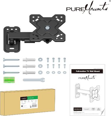 Кріплення для телевізора PureMounts - настінний кронштейн, нахильний та поворотний, VESA 200x200 мм, для телевізорів та моніторів до 30 кг, чорний (без шарнірного кріплення, 13-32 дюйми)