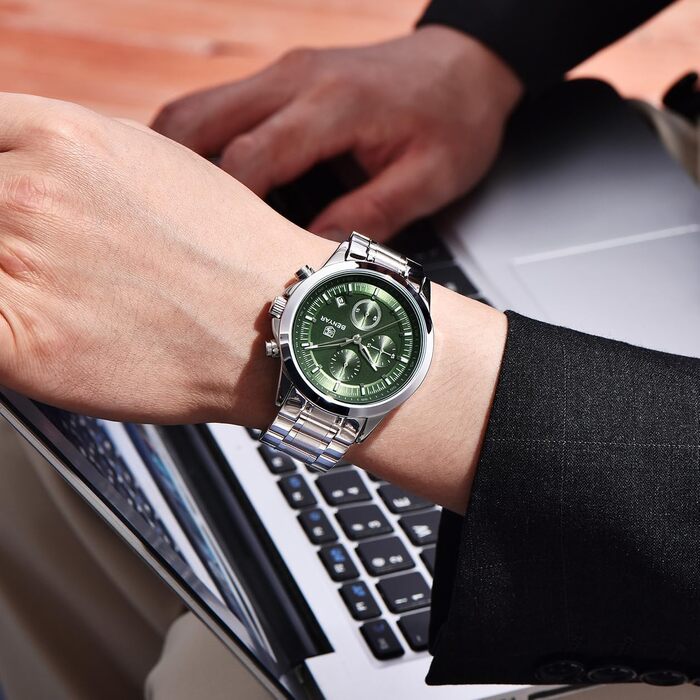 Годинник чоловічий BENYAR Chronograph Аналоговий кварц Водостійкий з підсвічуванням дати, стильний бізнес-годинник (сталь, зелений)