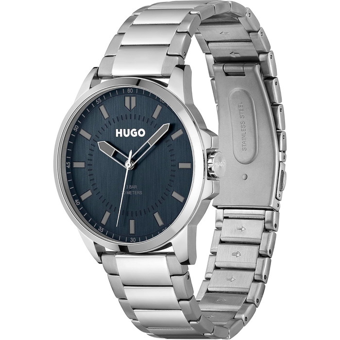 HUGO чоловічий кварцовий годинник #First-Kolleкція - з металевим або шкіряним ремінцем (Blue, Stainless steel)