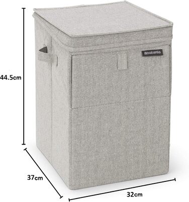 Brabantia - Stackable Laundry Box - Laundry Basket - Easy to fill and empty - Large volume - Folds flat quickly - Lightweight and sturdy handles - Grey - 35 L - 37.0 x 44.5 x 32.0 cm