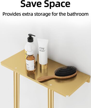 Тримач для рушників настінний з полицею, золото, 30 дюймів. Металевий органайзер для ванної кімнати