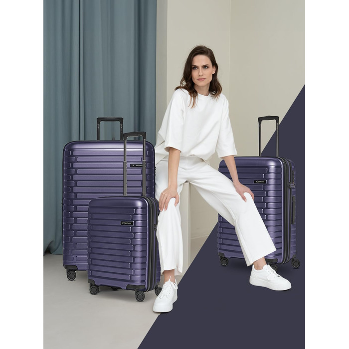 Чохол-валіза на колесах, середній, 45 x 25 x 66 см, розширюється до 75 літрів, з поліпропілену, 4 колеса, TSA-замок, Collection 04 (фіолетовий металік), набір (3 шт.) розширюваний
