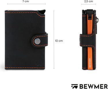 Шкіряний картхолдер BEWMER v2 з RFID-захистом та антиклонуванням, гаманець для чоловіків та жінок з монетницею та відділеннями для 9 карток, чорно-помаранчевий