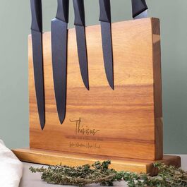 Personalized Magnetic Knife Block made of Acacia Wood - Without Knives - 32 x 25 x 10.5 cm - Stable Base - Individual Design - Gift for Birthday, Mother's Day, Housewarming - Wooden Knife Holder (This is us)