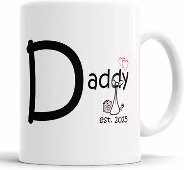 Faithful Prints Mummy and Daddy 2025 Mug Set, customizable for new parents, Mom and Dad, Mother, Father, White, 325 ml