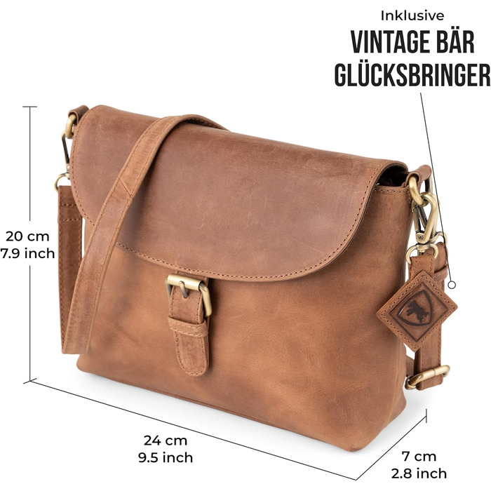 Сумка через плече Berliner Bags Catalina вінтажна шкіряна, Camel - жіноча кросбоді сумка середнього розміру з магнітним закриттям