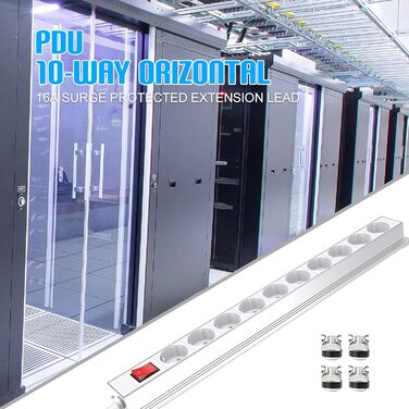 Мережевий фільтр 10 розеток з захистом від перенапруги, з вимикачем та поворотними кріпленнями, металевий корпус (білий)