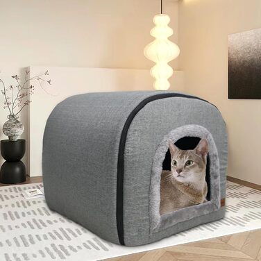 Кігтеточка-будиночок для котів з плюшем, сірого кольору, 50x42x42 см