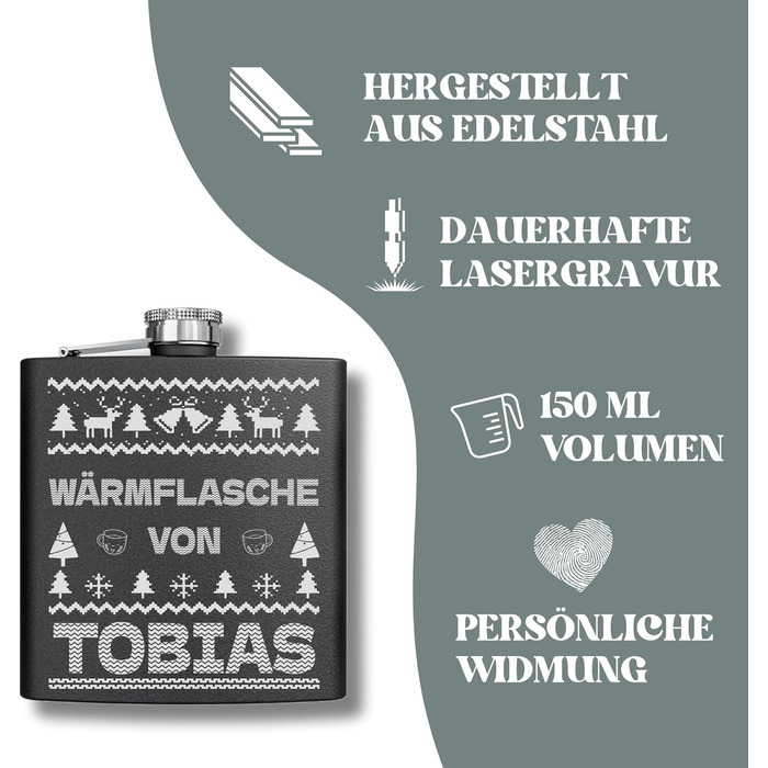 Набір фляг з гравіюванням - персоналізований з іменем - ідеальний подарунок на весілля та для чоловіків - нержавіюча сталь (дизайн 9)