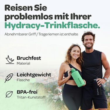 Пляшка для води Hydracy з соломинкою та мітками часу 2л - Спортивна пляшка без BPA, герметична, не конденсується, для спорту та активного відпочинку (2л, Аква Грін)