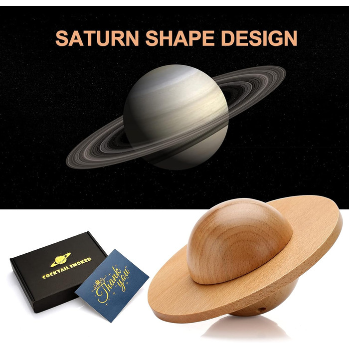 Набір для копчення коктейлів та віскі, з 4 дерев'яними стружками, подарунок на День батька, для Old Fashioned, коктейлів, віскі, бурбону, кави, м'яса та горіхів (Saturn)