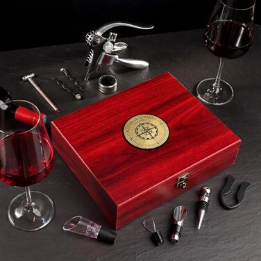 Набір сомельє AMAVEL з 10 аксесуарів для вина, подарункова коробка з дерева з табличкою та персоналізованим гравіюванням компаса, ідеальний подарунок для поціновувачів вина, компас - персоналізований