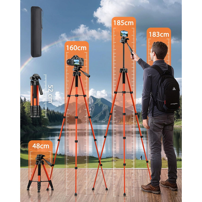 Штатив SHUTSMI 184 см з тримачем для телефону та сумкою, помаранчевий