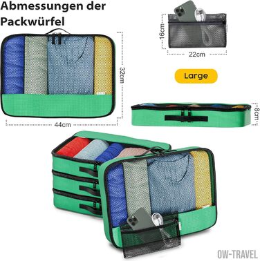 Органайзери для валізи OW-Travel: набір з 5 штук (зелені) - великі та середні