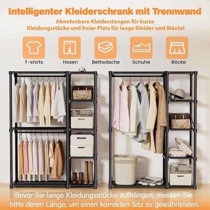 Відкритий шафа для одягу Mavivegue з 4 полицями та вішалкою, чорний - 40x121x161 см