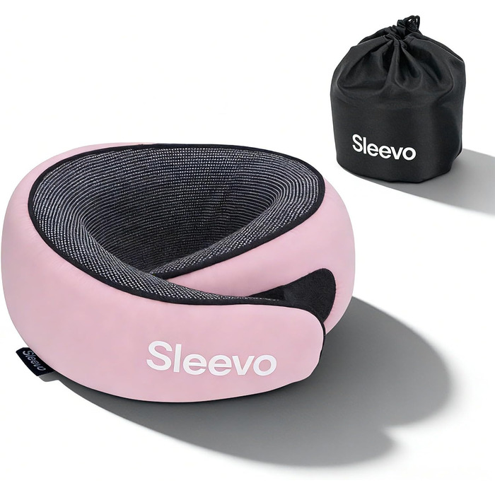 Подушка для шиї з Memory Foam - Подушка-вичерпачка для подорожей та літака - Ергономічна подушка для подорожей, захист від світла та пральна, з сумкою - Чорний (L) (Діти Рожевий)