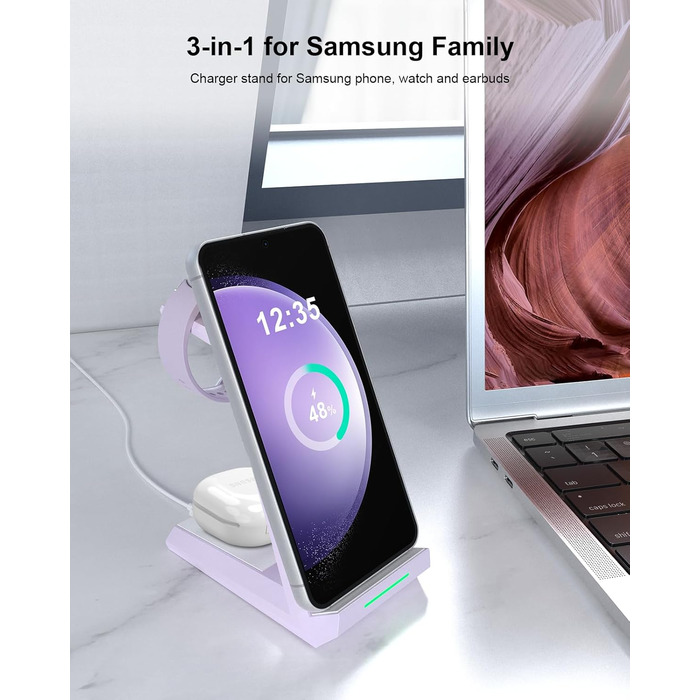Бездротова зарядка 3-в-1 для Samsung Galaxy: годинники, навушники, смартфони (фіолетовий)