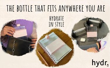 hydr | 425 ml flat water bottle for wallet and flexible cleaning brush | BPA-free square water bottle | leak-proof, slim water bottles for travel, small water bottle