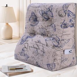 Вигнуте подушко-сидіння для ліжка, спинка для голови, клиновий ортопедичний підгузок, підставка для спини для сидіння в ліжку або на дивані, знімний чохол, блакитний з метеликами, 60 см