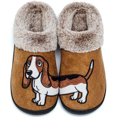 Тапочки домашні жіночі чоловічі з вишивкою у вигляді милого собачки, теплі, з плюшевою підкладкою, зимові, 36/37 EU, коричневого кольору