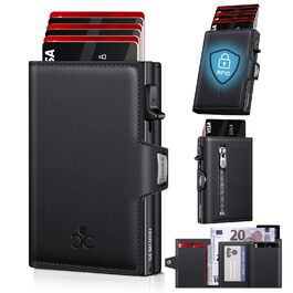 Чоловічий гаманець Portmonee з відділенням для монет, RFID захистом та Slim дизайном, для 9-11 карт, з кишеню для ID та купюр, чорний