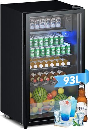 Холодильник для напоїв Devoko 93L з LED-підсвіткою RGB, регульовані полиці, для дому, офісу, вечірок та HoReCa, міні-бар, чорний