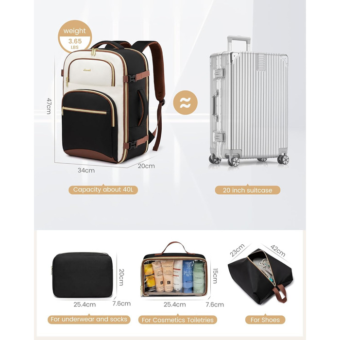 LOVEVOOK Рюкзак для ручної поклажі, 40L, для подорожей, чоловічий/жіночий, 17 дюймів, водонепроникний, для вихідних, кемпінгу, бізнесу, сумка для ручної поклажі, Cabin Bag