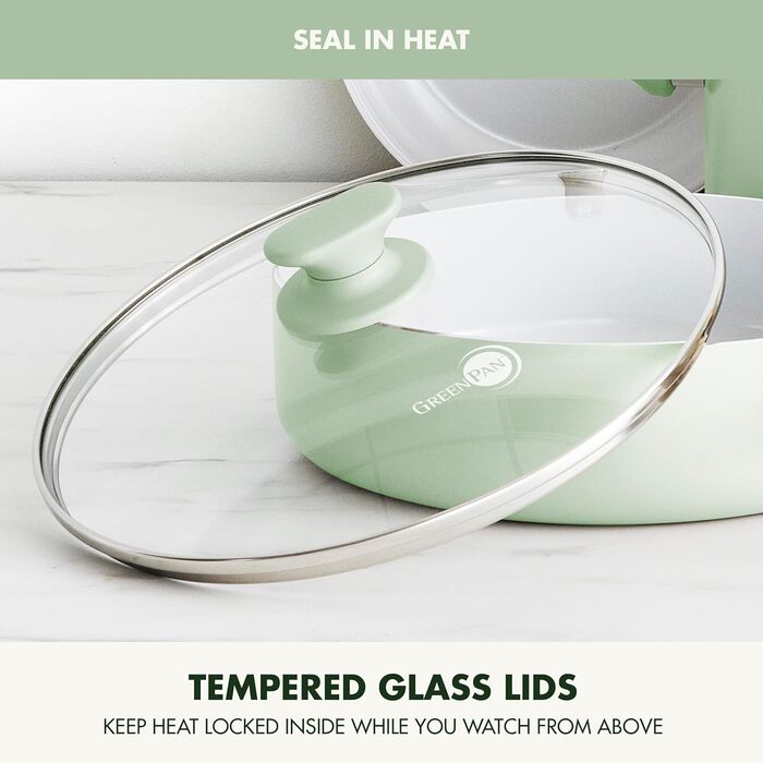 Набір кухонного посуду GreenPan Dover Healthy Ceramic, 12 предметів, антипригарне покриття, без PFAS, для миття в посудомийній машині, зручні ручки, кремово-білий