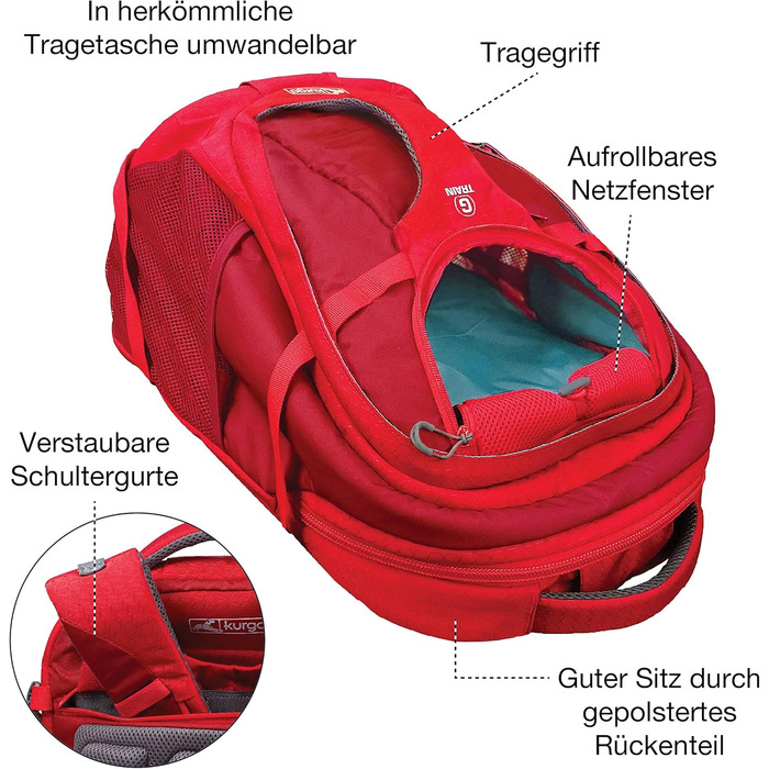Рюкзак для собак Kurgo G-Train, червоний, 33x53x25 см, з відділенням для тварин