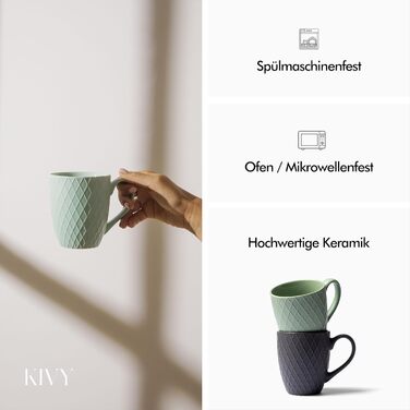 KIVY Mug Set, 6 x 400ml - Large Coffee Mug Set of 6 - Large Coffee Mug - Tea Mug Set - Coffee Mug Sets - Ceramic Mug Set - Mug Sets - Modern Coffee Pot - Coffee Mug