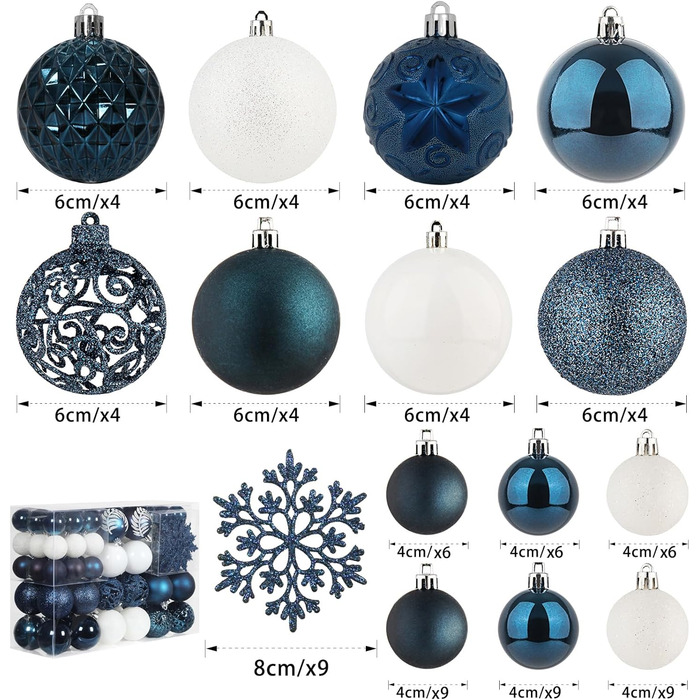 86 шт. прикраси на ялинку SY CRAFT: ялинкові кулі, сніжинки, подарункові пакети (золотий, темно-синій)