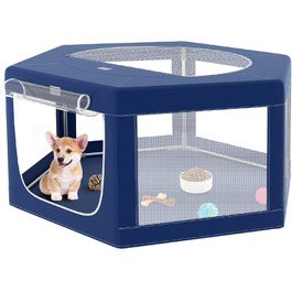 Шестигранний вольєр для собак, 114 см, м'який вольєр для цуценят з тканини 600D Oxford, стабільна конструкція з товстих нержавіючих труб, 65,6 см висота, вольєр для собак та дрібних тварин, колір: морська хвиля