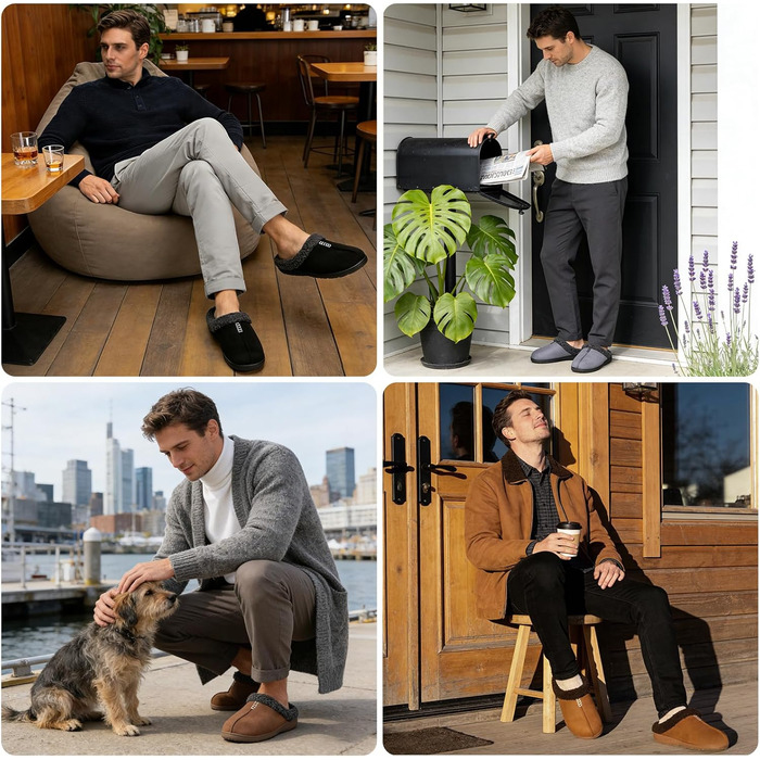 Чоловічі халати з замші з меморі-піною, для дому та вулиці, теплі зимові халати з неслизькою підошвою, подарунок для чоловіків, тата, чорний 47/48 EU