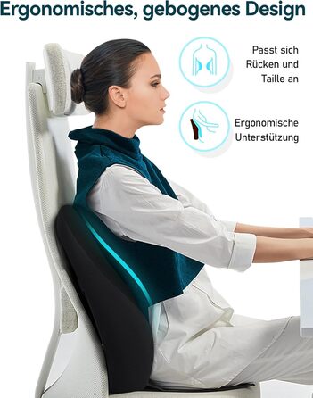 Подушка для спини Ergonomica Travel Ease з Memory Foam, для офісного та комп'ютерного крісла, з антистатичним, приємним до шкіри чохлом, для комфортної посадки (Чорний)