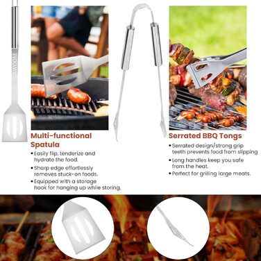 Набір гриля AWOOM 20 предметів: шампури, щипці, лопатка, щітка | З гриль-кофром | Для барбекю, кемпінгу та вечірок