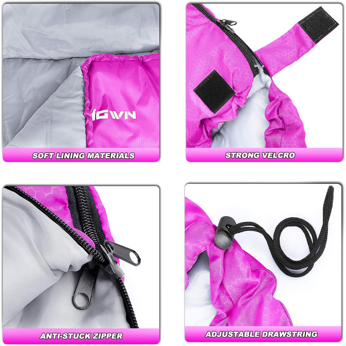 Yordawn Sleeping Bag - Ultralight 3-4 Season Sleeping Bag for Adults & Kids - Waterproof & Compact Travel Sleeping Bag (Rose Pink)
