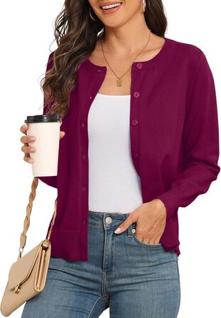 Жакет PrinStory Daen з тонкої в'язки, кардиган з круглою горловиною, пуловер на ґудзиках, класичний в'язаний одяг, комплект (M, бордовий)