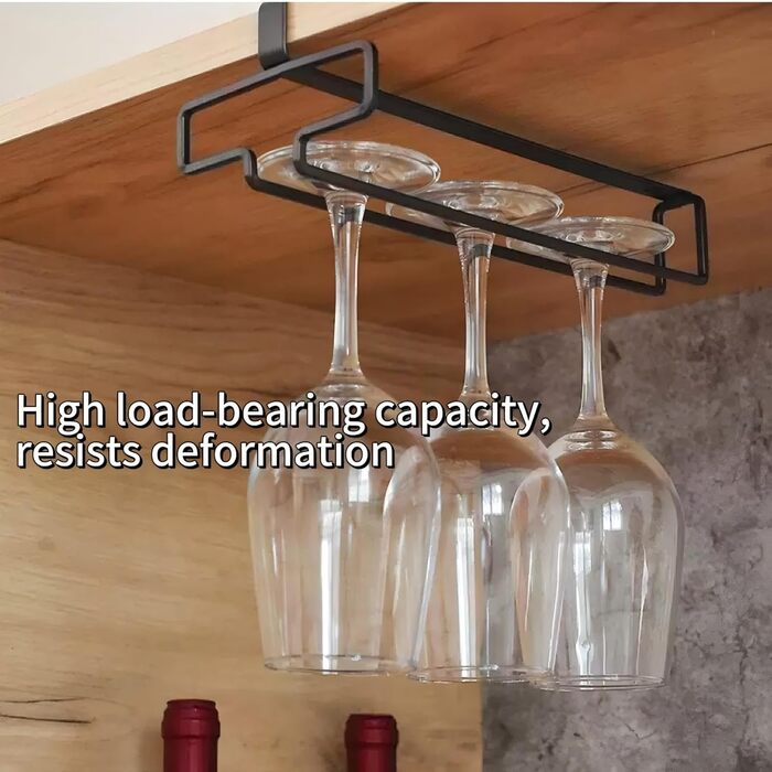 Підвісна тримач для келихів Bitcoraje (2 шт.), стійка для келихів, полиця для келихів без свердління, чорний - для кухні, бару, ресторану