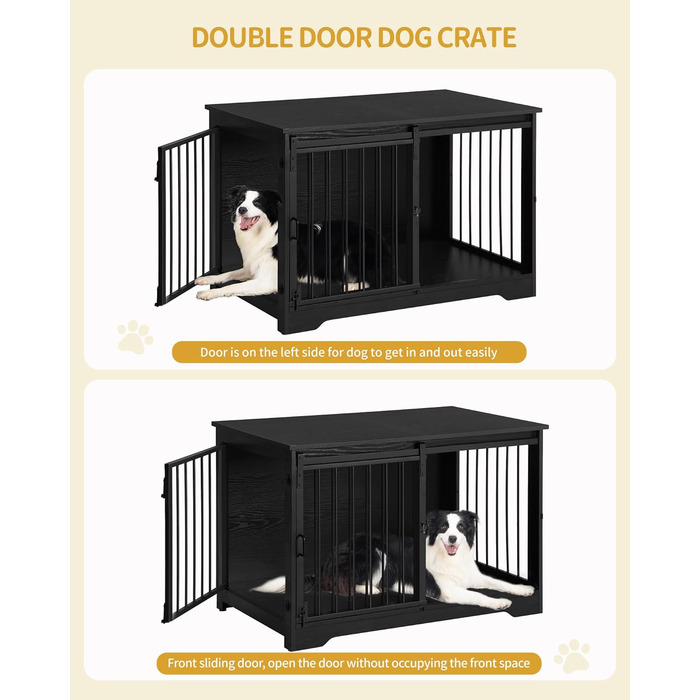 Клітка для собак Hzuaneri, 100 см, дерев'яна, з розсувними дверима, для дому, чорна (100 x 60 x 68 см)