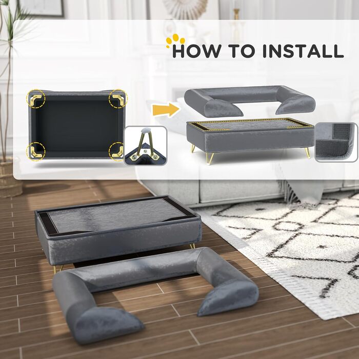 Диван для собак PawHut, лежанка для домашніх тварин з знімною спинкою, знімний чохол, сірий