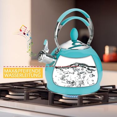 Кришка-свисток з нержавіючої сталі 2.6 л, сумісна з усіма плитами, включаючи індукційну (блакитна)