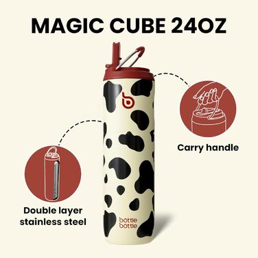 BOTTLE BOTTLE Insulated Stainless Steel Water Bottle 750 ml with Straw, Lid & Handle – Leak-Proof, BPA-Free, Double-Walled – Ideal Water Bottle for Sports, Travel & Fitness (Green) (Stainless Steel)