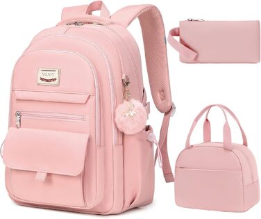 Шкільний рюкзак для підлітків, дівчаток, 3-в-1: рюкзак, ланчбокс, пенал (рожевий). Підходить для ноутбука 15.6