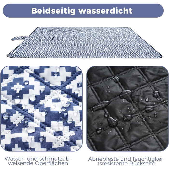 Плед для пікніка Oak & Tea 200x200 см, водонепроникний, ізолюючий, XXL, складаний килимок для пляжу, кемпінгу, вулиці з міцного Оксфорда (синій)